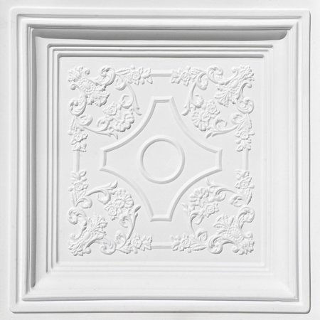 FROM PLAIN TO BEAUTIFUL IN HOURS British Sterling Faux Tin/ PVC 24-in x 24-in 10-Pack White Matte Coffered Drop Ceiling Tile, 10PK DCT03wm-24x24-10